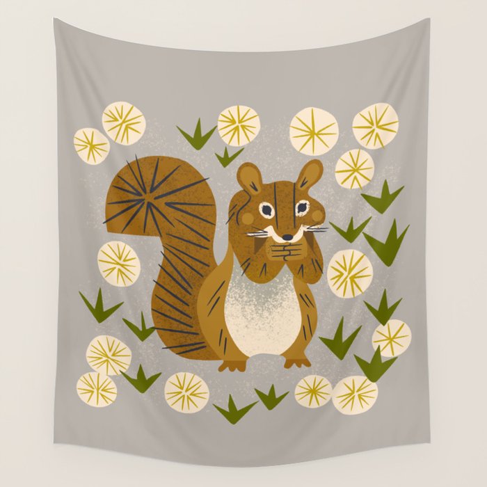 Squirrel and Dandelions Wall Tapestry Gallery Image 1