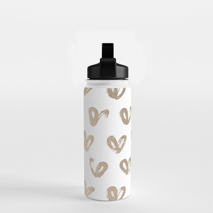 Luxe Gold Hearts on White Water Bottle Gallery Image 2