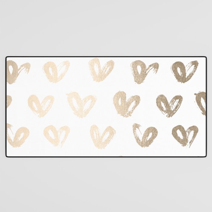 Luxe Gold Hearts on White Desk Mat Gallery Image 3