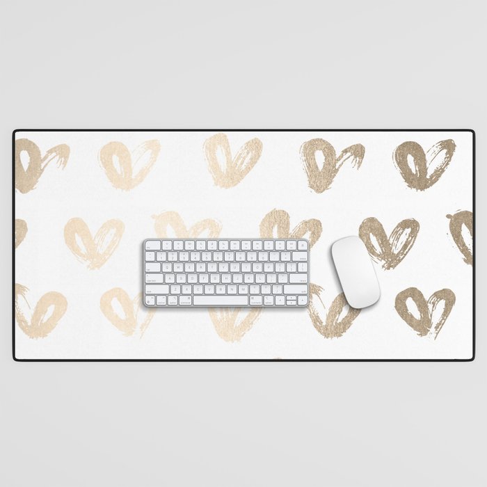 Luxe Gold Hearts on White Desk Mat Gallery Image 1