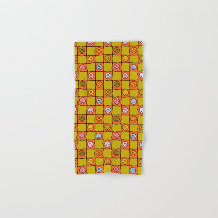 Green Happy Face Checkered Print Bath Towel Gallery Image 1