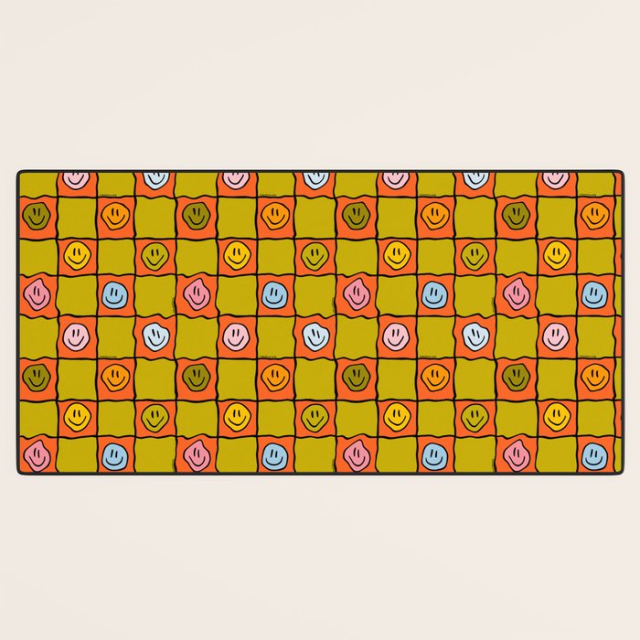 Green Happy Face Checkered Print Desk Mat Gallery Image 3