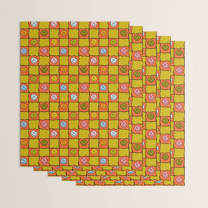 Green Happy Face Checkered Print Wrapping Paper Gallery Image 3