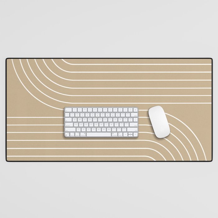 Minimal Line Curvature LXXXV Neutral Tan Mid Century Modern Arch Abstract Desk Mat Gallery Image 1