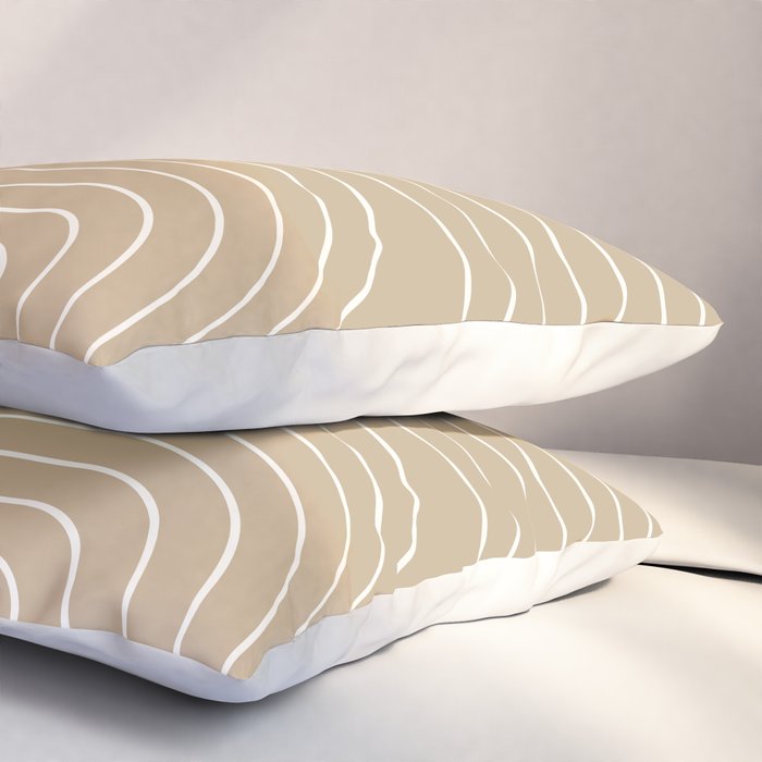 Minimal Line Curvature LXXXV Neutral Tan Mid Century Modern Arch Abstract Pillow Sham Gallery Image 3
