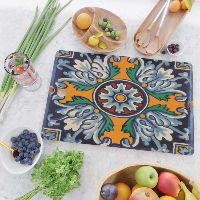 Mandala mexican talavera tile ceramic mosaic Cutting Board Gallery Image 2