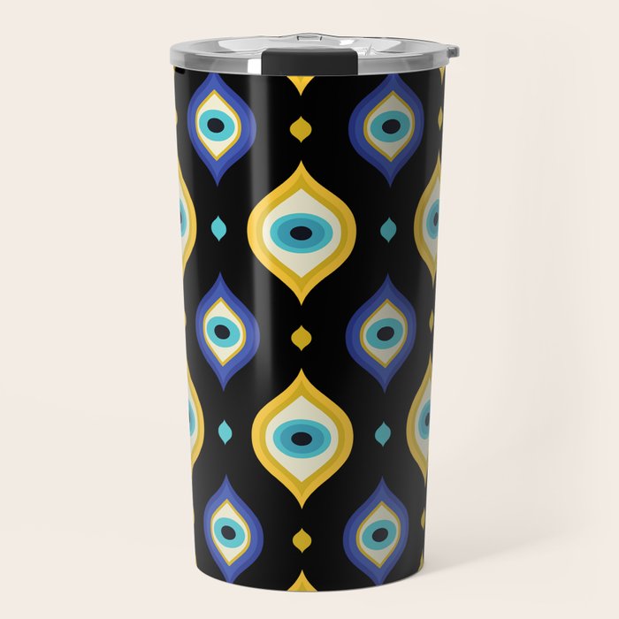 Mystic Evil Eyes on Black Travel Mug Gallery Image 1