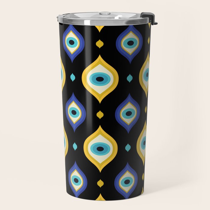 Mystic Evil Eyes on Black Travel Mug Gallery Image 2