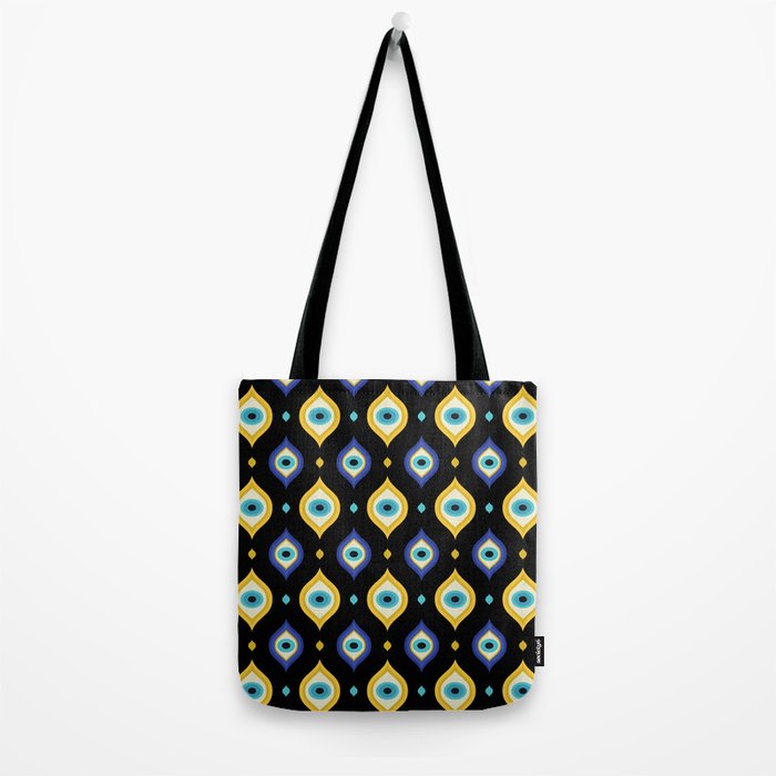 Mystic Evil Eyes on Black Tote Bag Gallery Image 2