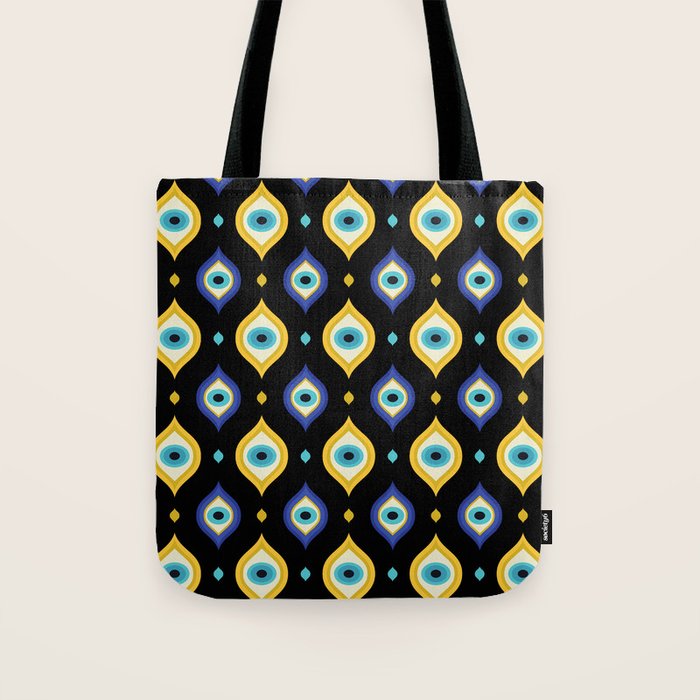 Mystic Evil Eyes on Black Tote Bag Gallery Image 1