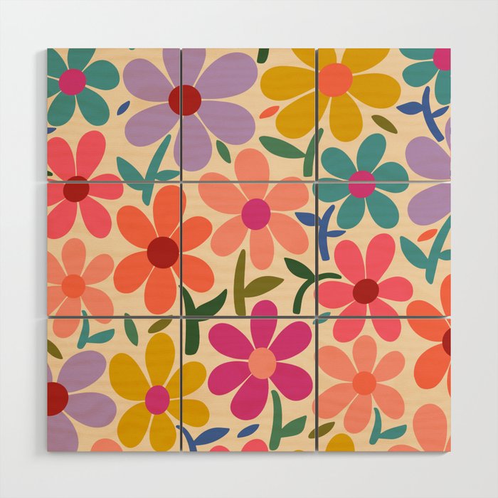 Botanical Garden -Colorful Daisy Bloom Wood Wall Art Gallery Image 1