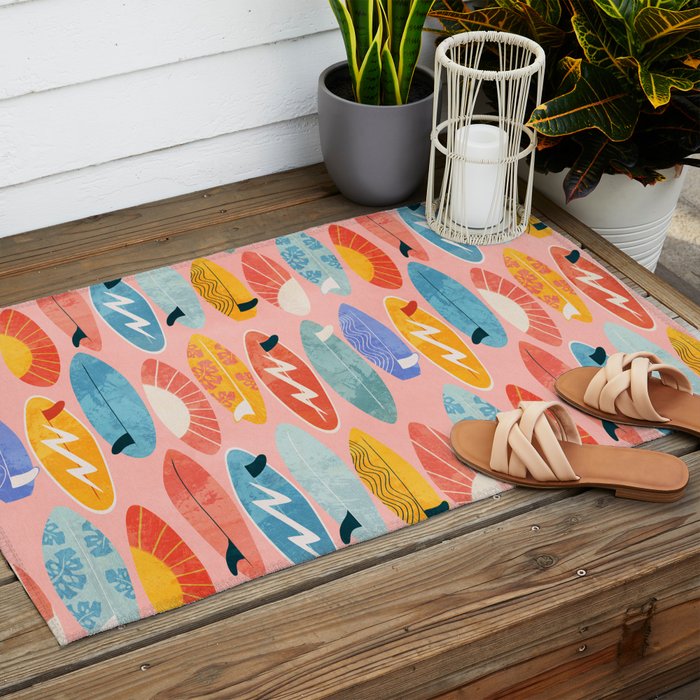 Surfboard pink Outdoor Rug Gallery Image 2