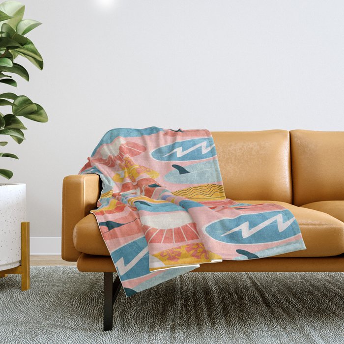 Surfboard pink Throw Blanket Gallery Image 1