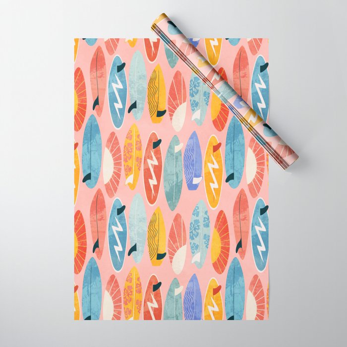 Surfboard pink Wrapping Paper Gallery Image 1