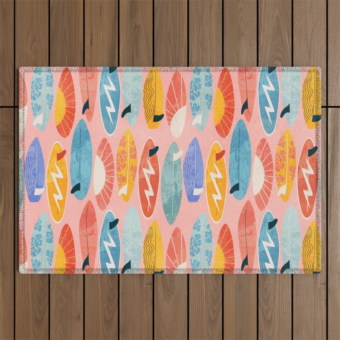 Surfboard pink Outdoor Rug Gallery Image 1