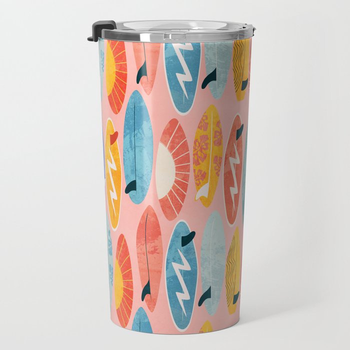 Surfboard pink Travel Mug Gallery Image 3