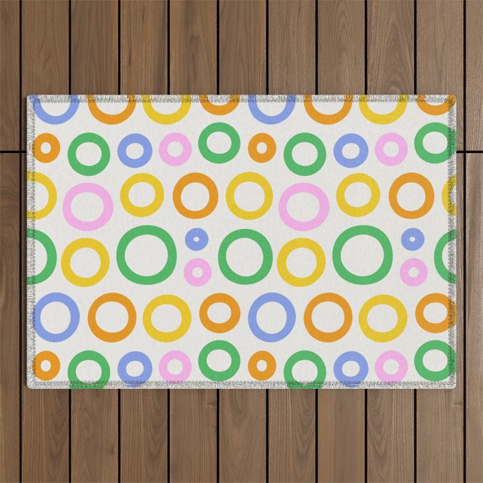Fun colorful circle cartoon doodle pattern Outdoor Rug Gallery Image 1