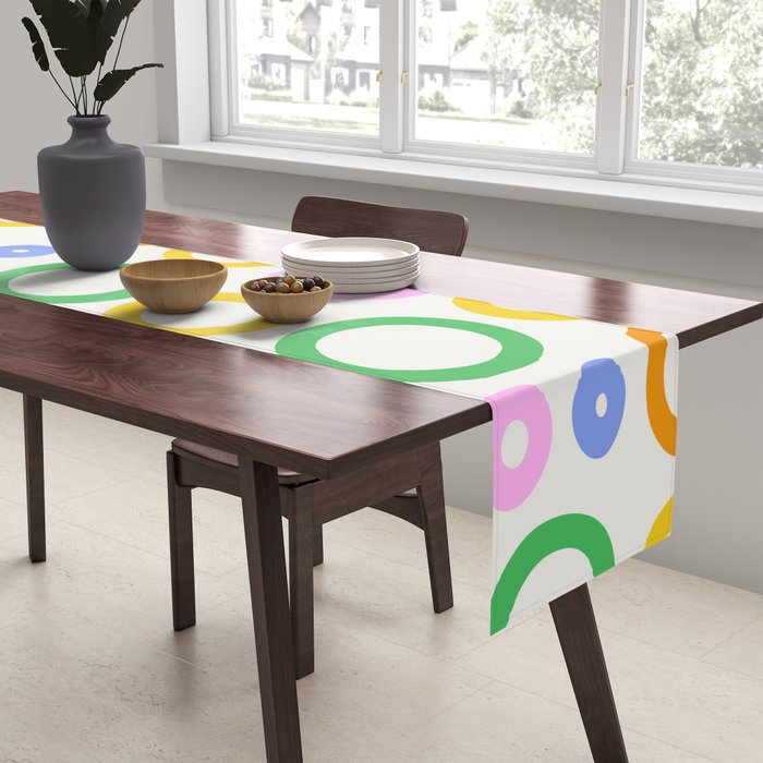 Fun colorful circle cartoon doodle pattern Table Runner Gallery Image 2
