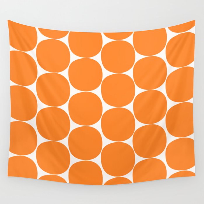 Mid-Century Mod Minimalist Dot Pattern in Orange Wall Tapestry Gallery Image 1
