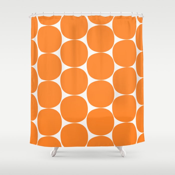 Mid-Century Mod Minimalist Dot Pattern in Orange Shower Curtain Gallery Image 1