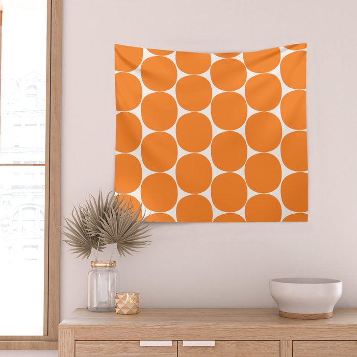 Mid-Century Mod Minimalist Dot Pattern in Orange Wall Tapestry Gallery Image 2