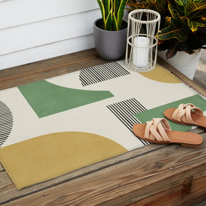 Abstract Lines Composition - Green Yellow Outdoor Rug Gallery Image 2