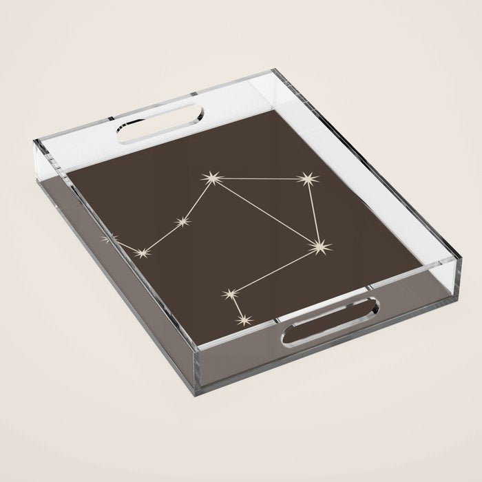 Libra Zodiac Star Constellation Line Art Coffee Brown Acrylic Tray Gallery Image 1