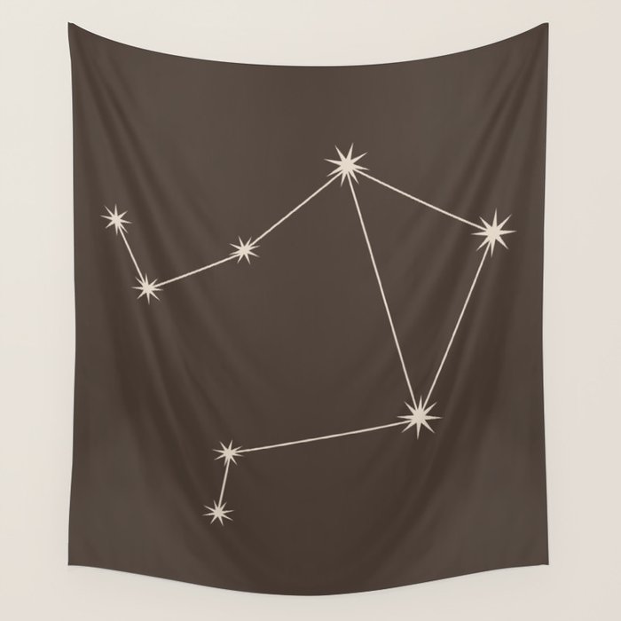 Libra Zodiac Star Constellation Line Art Coffee Brown Wall Tapestry Gallery Image 1