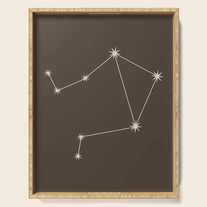 Libra Zodiac Star Constellation Line Art Coffee Brown Serving Tray Gallery Image 1