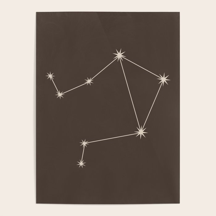 Libra Zodiac Star Constellation Line Art Coffee Brown Poster Gallery Image 1