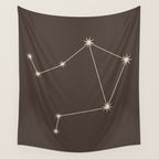 Libra Zodiac Star Constellation Line Art Coffee Brown Wall Tapestry Gallery Image 4