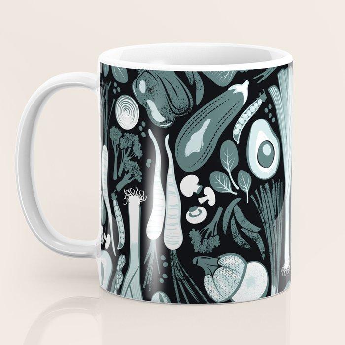Go veggie // black background pine and mint vegetables Coffee Mug Gallery Image 3