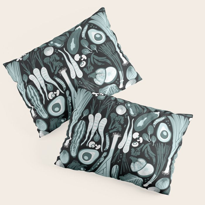 Go veggie // black background pine and mint vegetables Pillow Sham Gallery Image 3