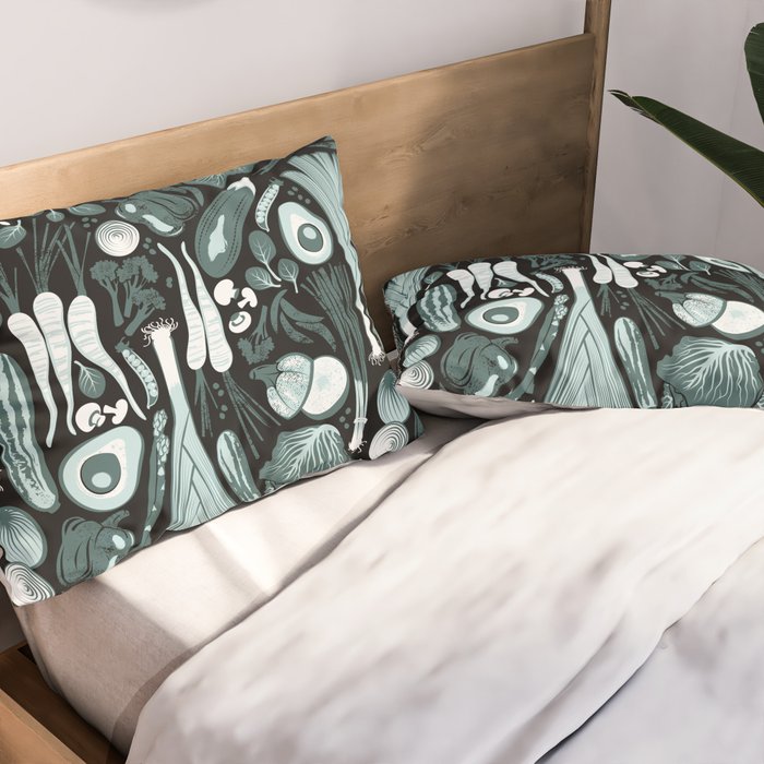Go veggie // black background pine and mint vegetables Pillow Sham Gallery Image 2