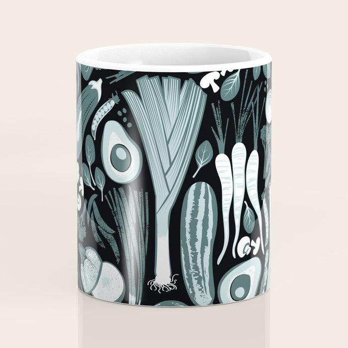 Go veggie // black background pine and mint vegetables Coffee Mug Gallery Image 4