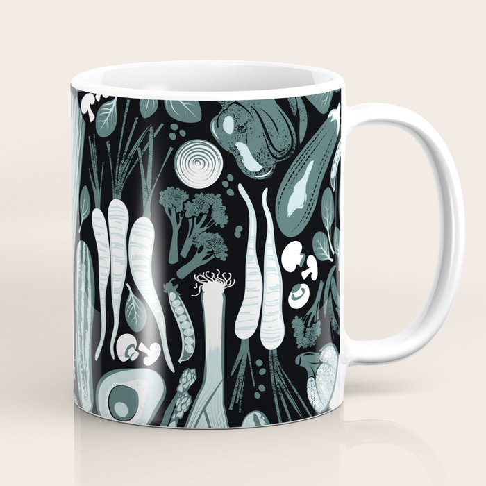 Go veggie // black background pine and mint vegetables Coffee Mug Gallery Image 1