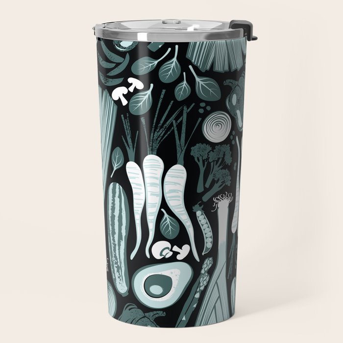 Go veggie // black background pine and mint vegetables Travel Mug Gallery Image 2