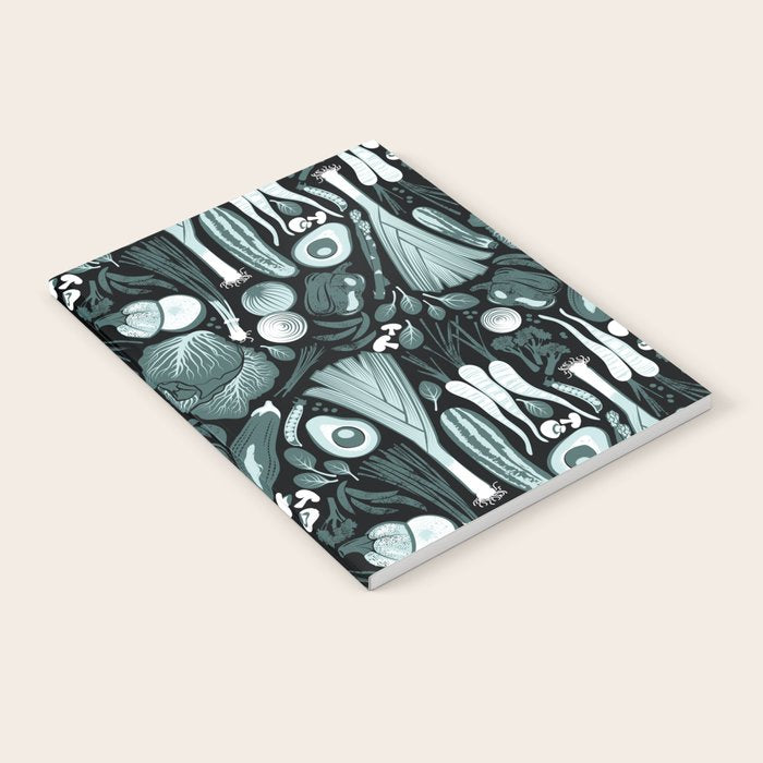 Go veggie // black background pine and mint vegetables Notebook Gallery Image 1