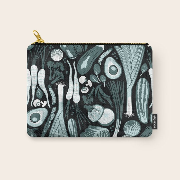 Go veggie // black background pine and mint vegetables Carry All Pouch Gallery Image 1