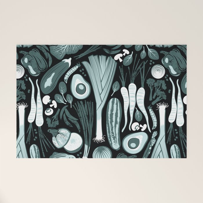 Go veggie // black background pine and mint vegetables Welcome Mat Gallery Image 1