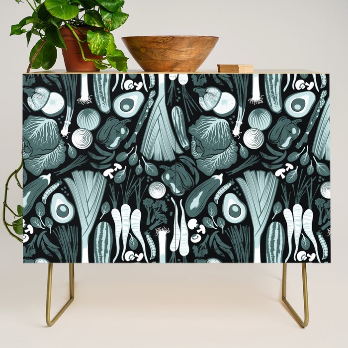 Go veggie // black background pine and mint vegetables Credenza Gallery Image 1