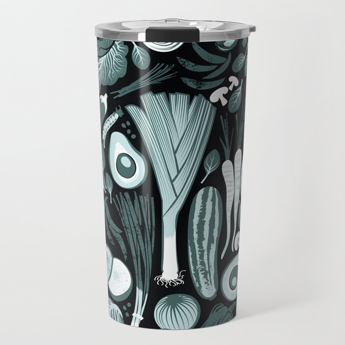 Go veggie // black background pine and mint vegetables Travel Mug Gallery Image 1