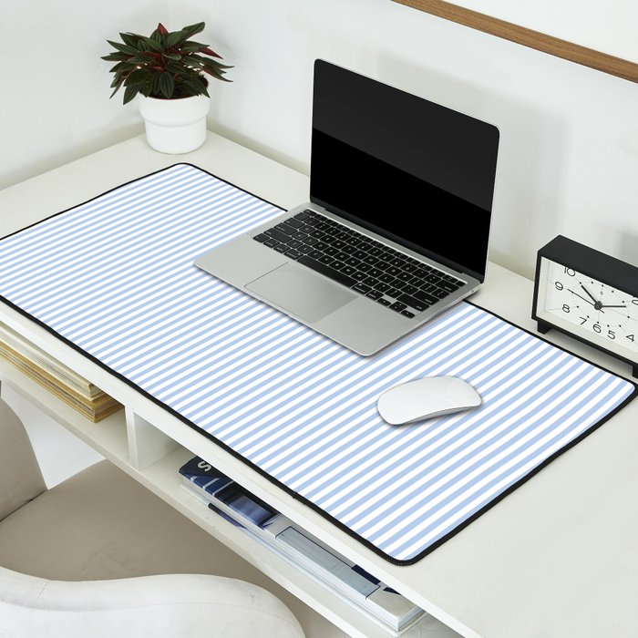 Light Pastel Blue and White Stripes - Classic Striped Pattern Desk Mat Gallery Image 2