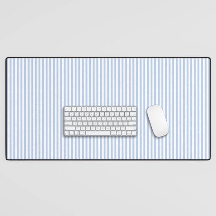 Light Pastel Blue and White Stripes - Classic Striped Pattern Desk Mat Gallery Image 1