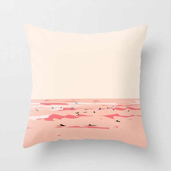 Sunset Tiny Surfers in Lima Throw Pillow Gallery Image 1