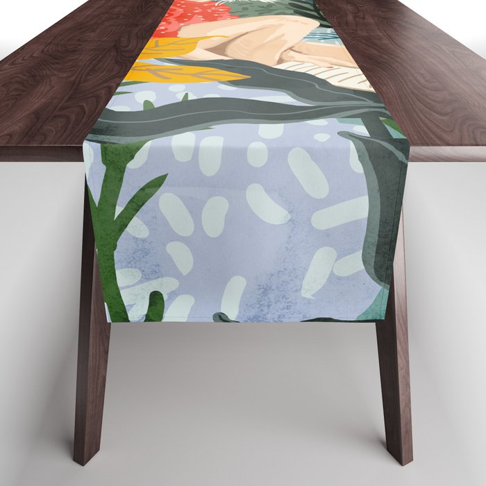 The Distracted Reader | Mindfulness Solo Travel | Bohemian Jungle Botanical Mood | Nature Book Lady Table Runner Gallery Image 1