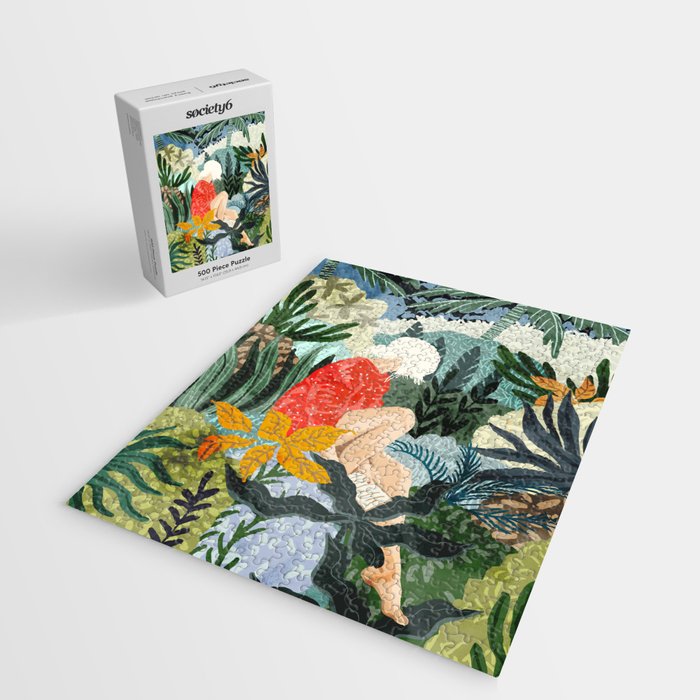 The Distracted Reader | Mindfulness Solo Travel | Bohemian Jungle Botanical Mood | Nature Book Lady Jigsaw Puzzle Gallery Image 2