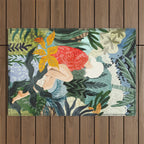 The Distracted Reader | Mindfulness Solo Travel | Bohemian Jungle Botanical Mood | Nature Book Lady Outdoor Rug Gallery Image 1