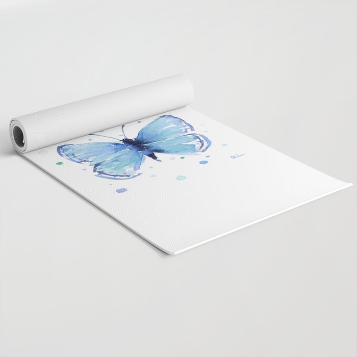 Two Blue Butterflies Watercolor Yoga Mat Gallery Image 2