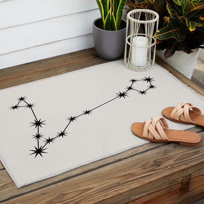 Pisces Zodiac Star Constellation Line Art White Outdoor Rug Gallery Image 2